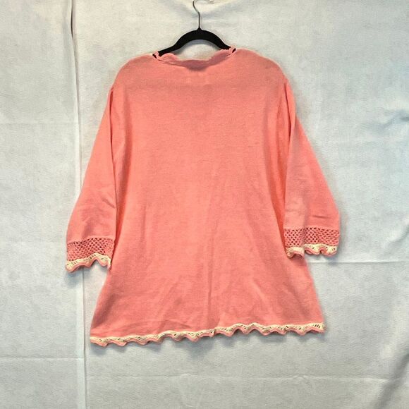 NWT STORYBOOK KNITS Women’s Cardigan 2X Coral Crochet Lace Button Front Sweater - Picture 11 of 16